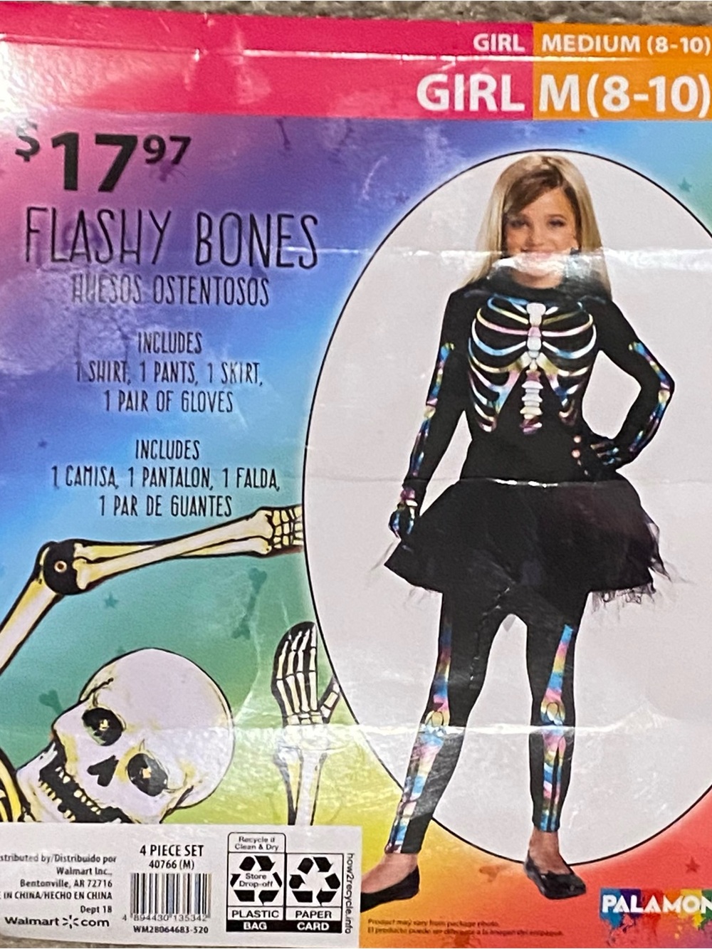 Flashy Bones Black Costume Set with Rainbow Skeleton